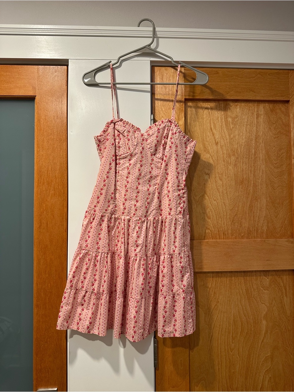 Betsey Johnson Pink Floral Tiered Spaghetti-Strap Dress